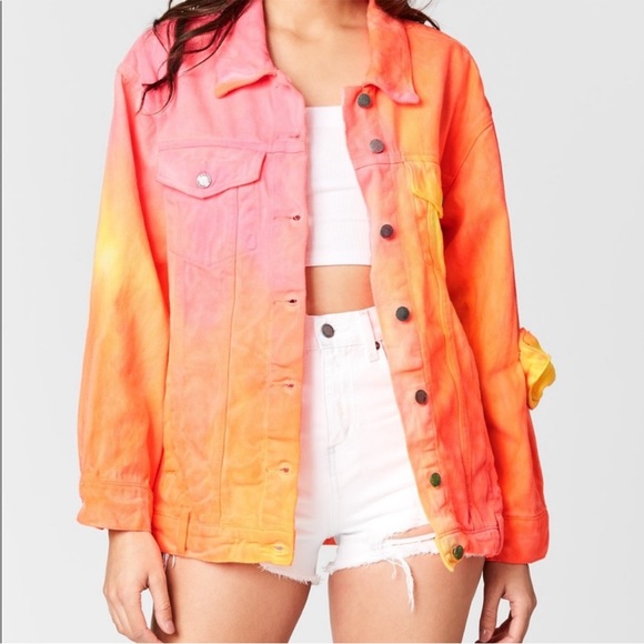 NWT Carmar Oversized Denim Pink Orange Jacket - Picture 1 of 9